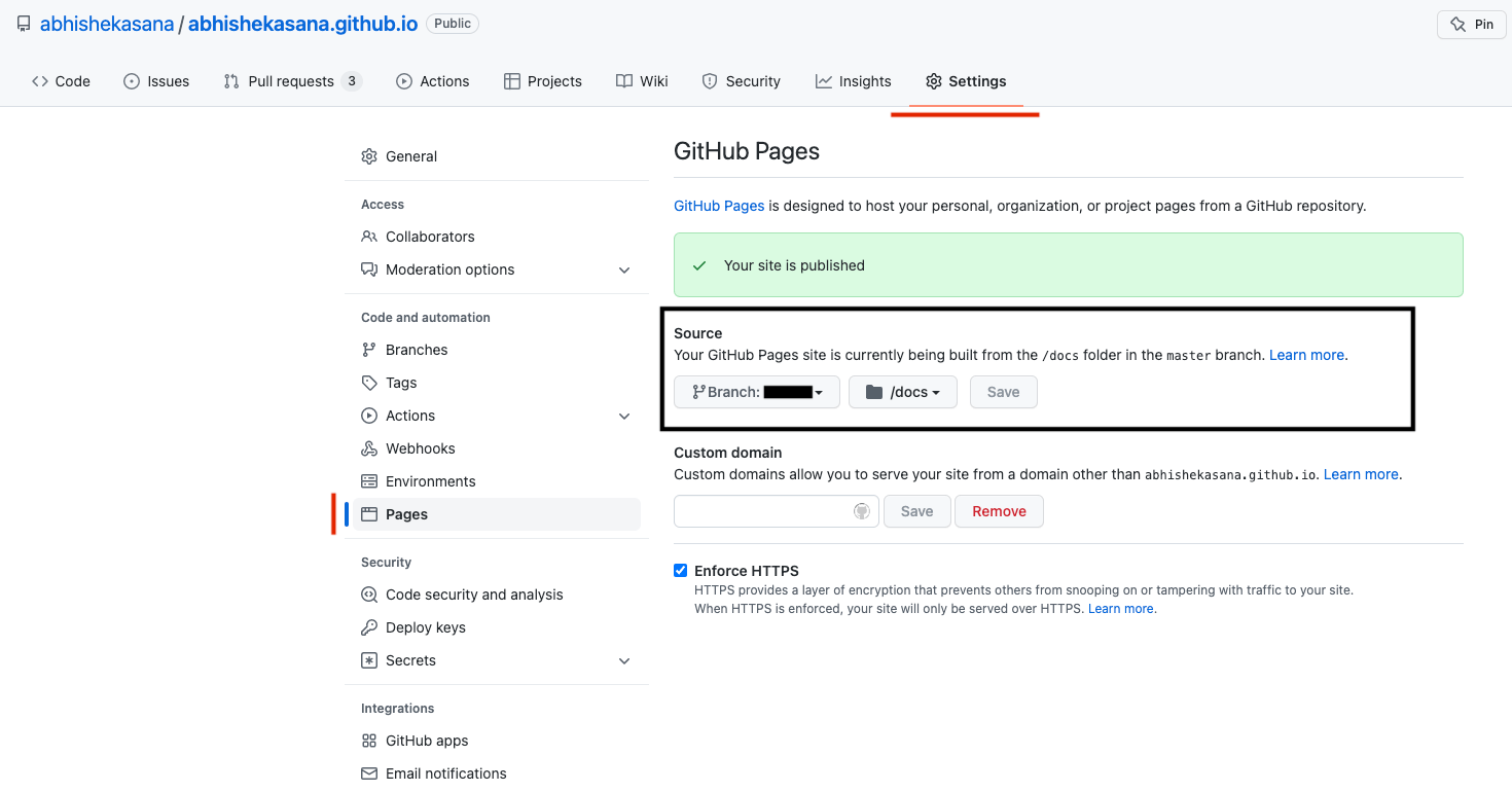 configure branch at github dashboard